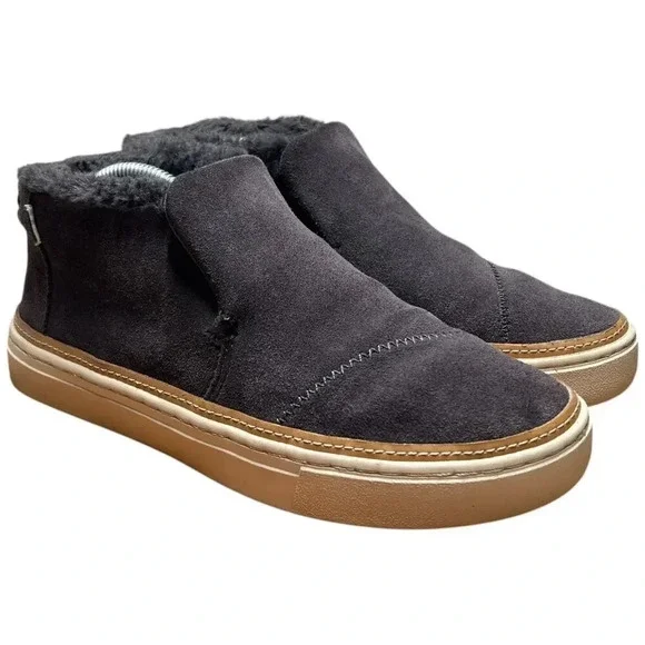 TOMS Paxton Women's 6.5 Gray Suede Ankle Boot Sneaker Faux Fur Lined Shoe - Picture 7 of 15